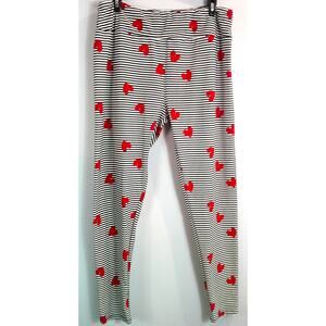 LuLaRoe TC Leggings Black & White Striped with Red Hearts